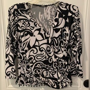 MSK Women's Black and White Shimmer  Patterned Top